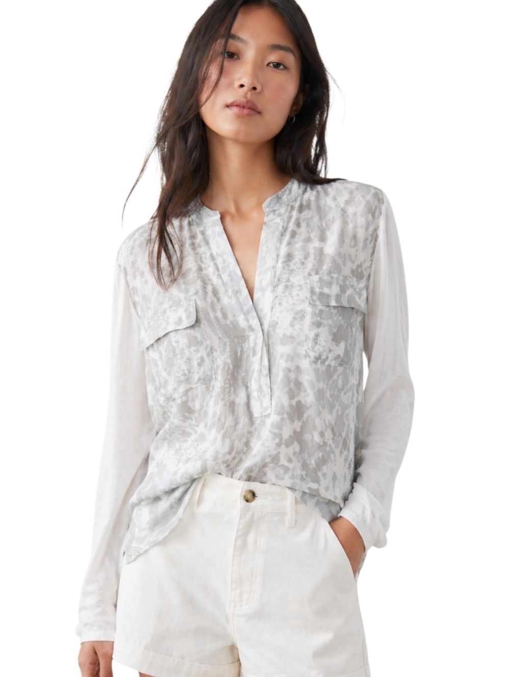 Aritzia Babaton Julien Silk Blouse Women Medium Silk Grey White Quiet Luxury
